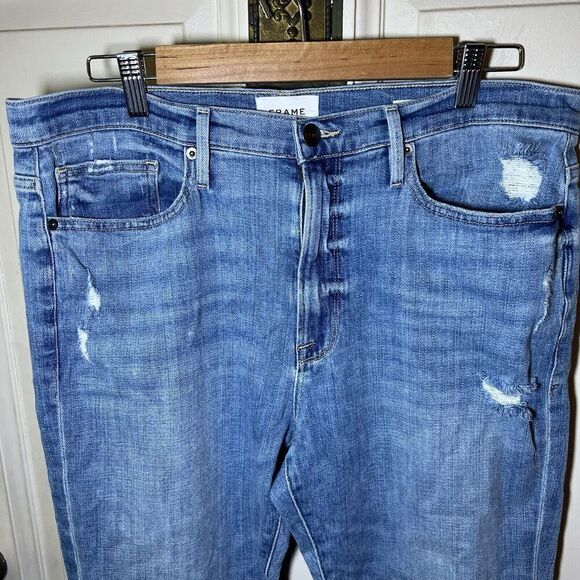 Frame SZ 30 Womens Le Beau Crop Mid Rise Jeans Distressed Raw Hem Walden Rock - Picture 3 of 12
